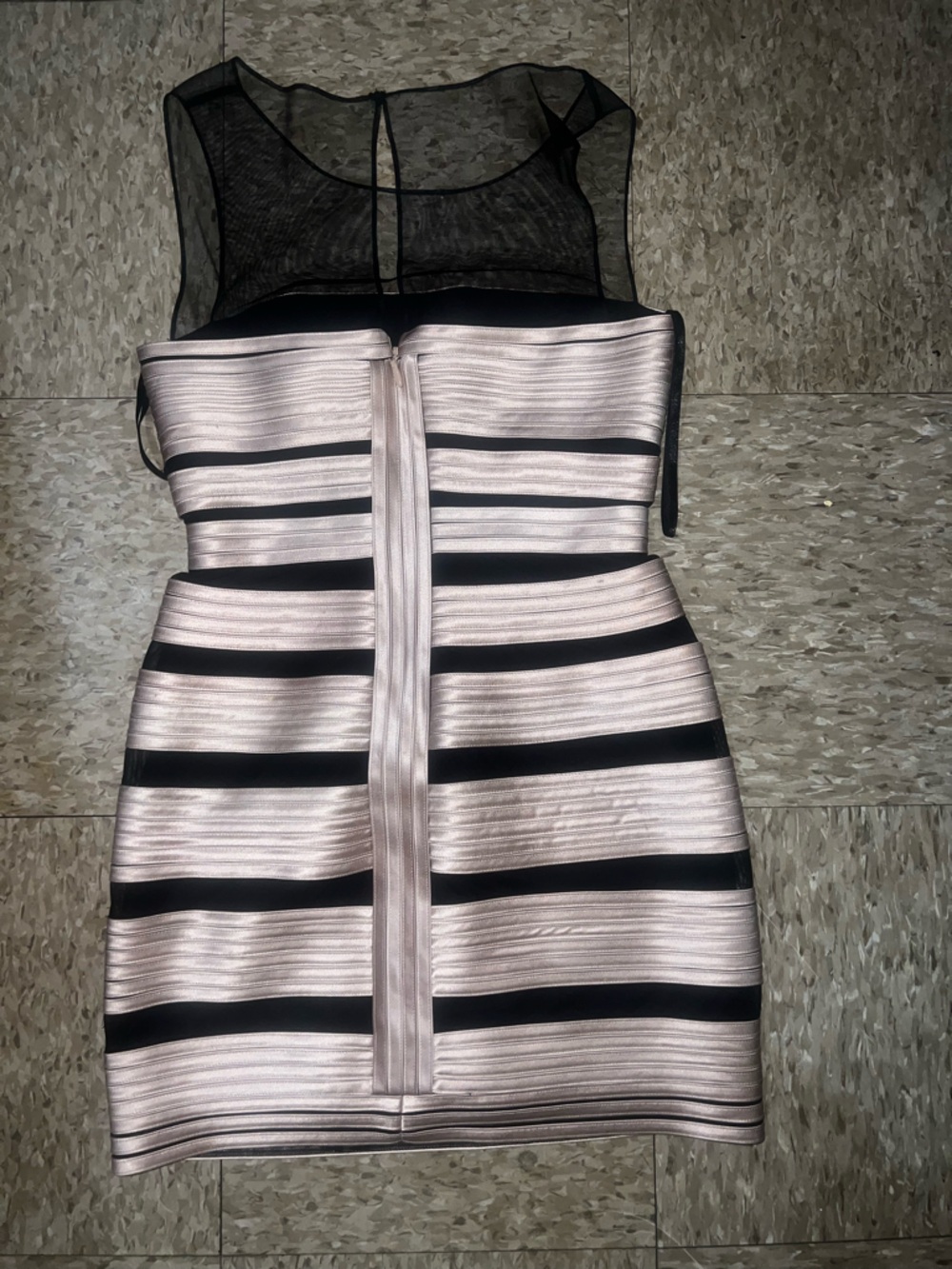 BCBGMaxAzria Black and Blush Striped Bandage Mini Dress